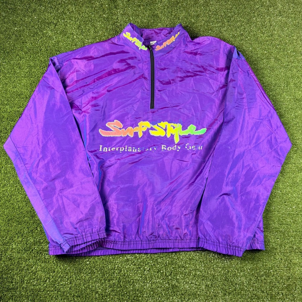 Vintage Surf Style Interplanetary Body Gear Purple Iridescent Windbreaker‎ OS